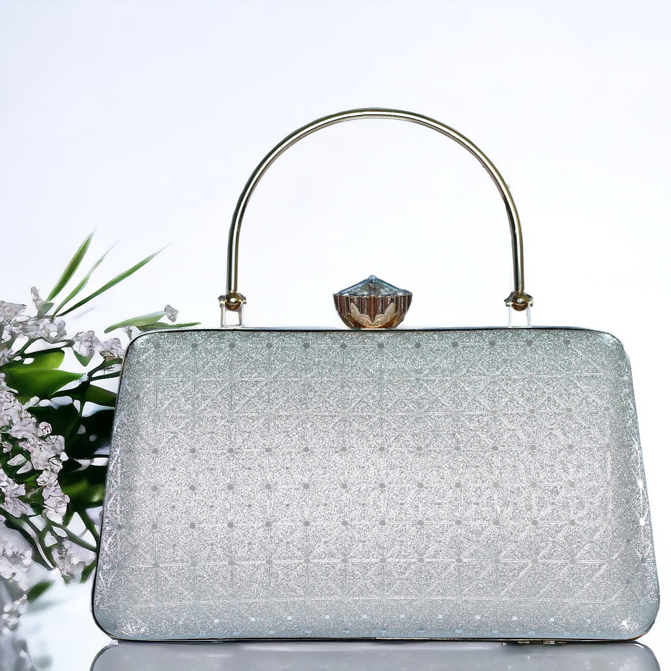 silver bridal clutch bag