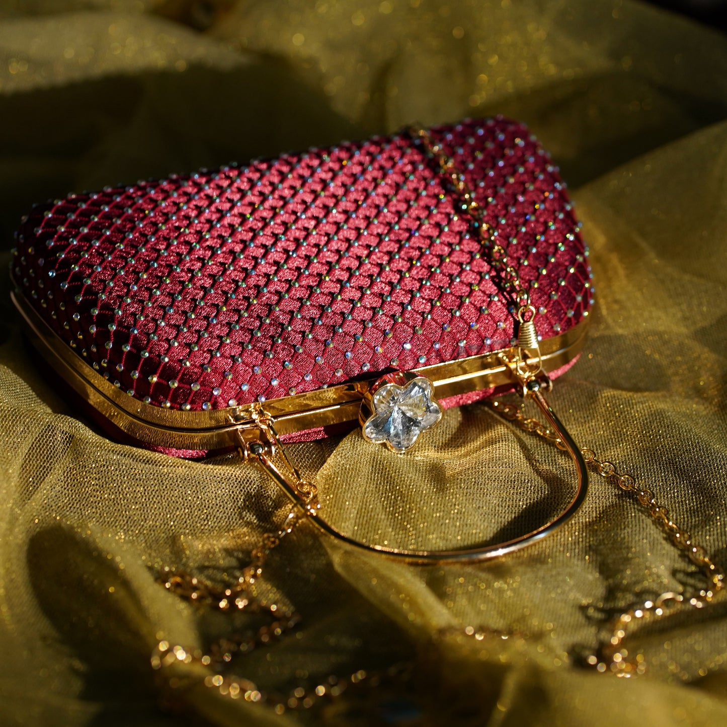 red designer clutch