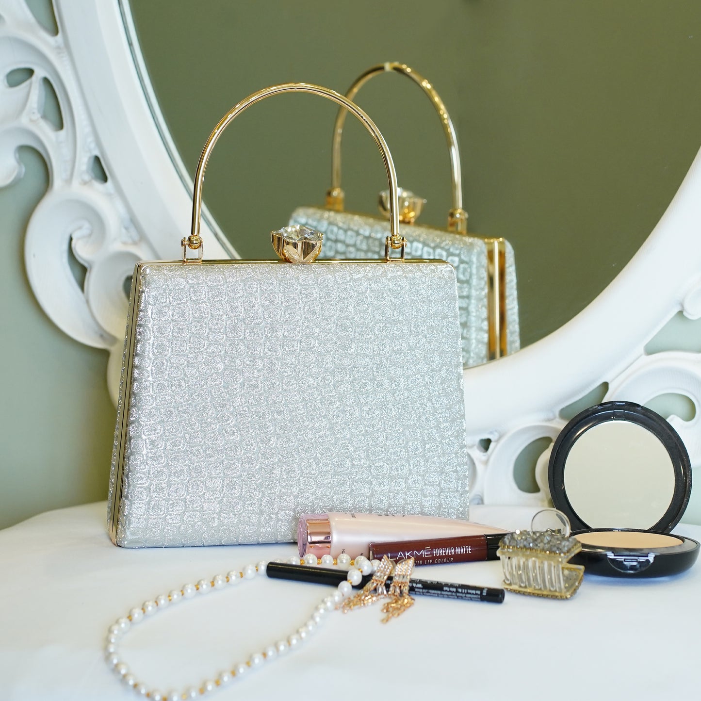 silver wedding purse