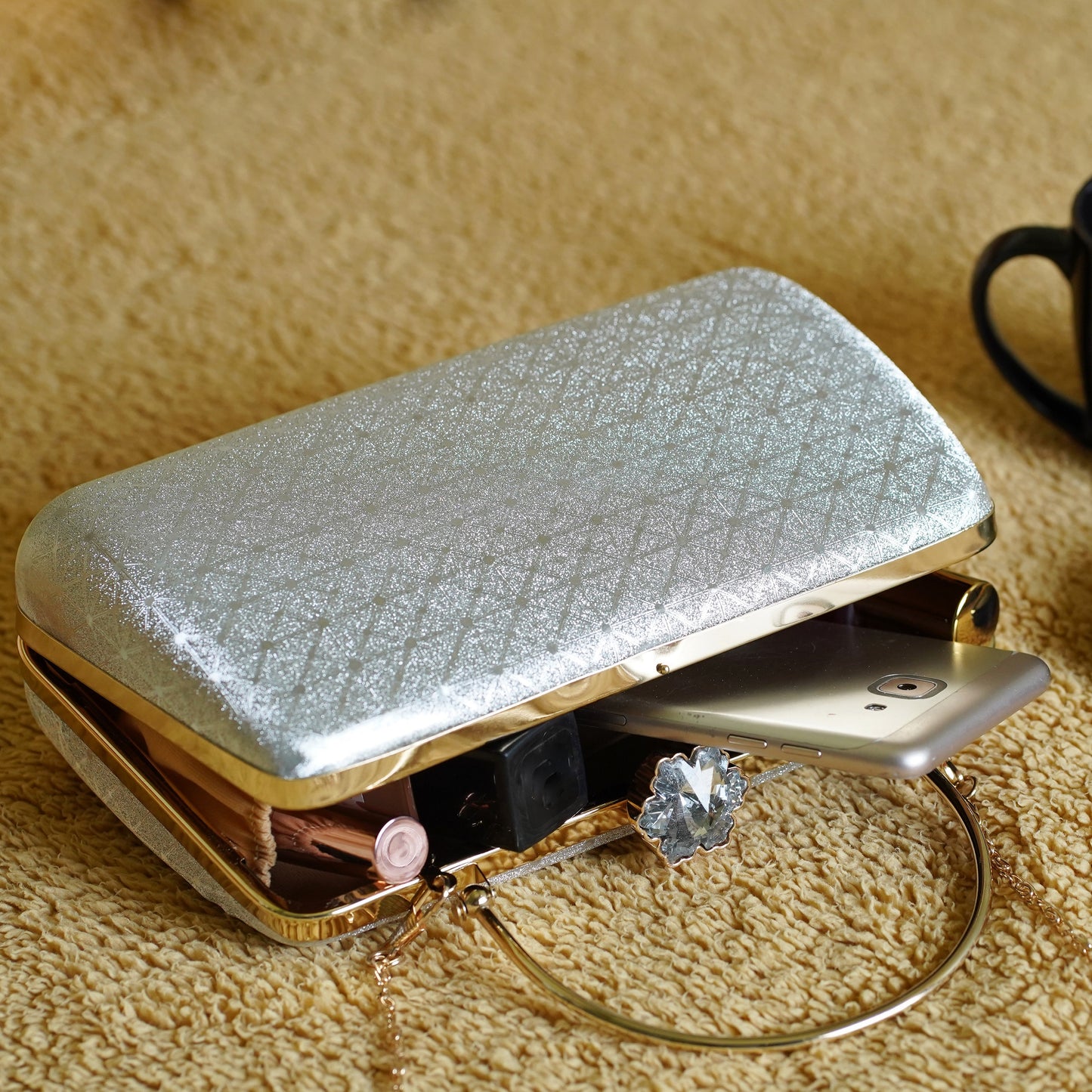 silver bridal clutch bag