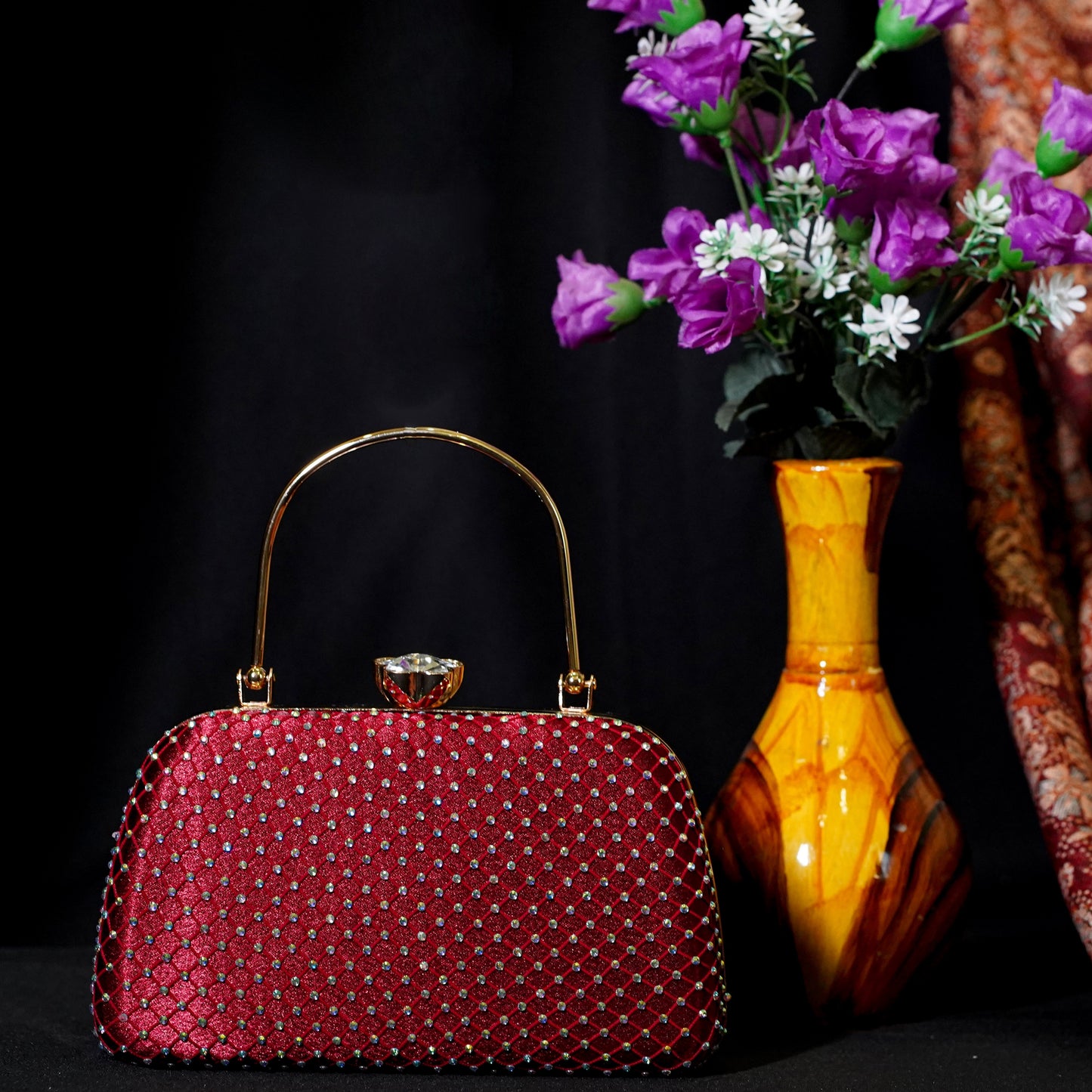 red designer clutch