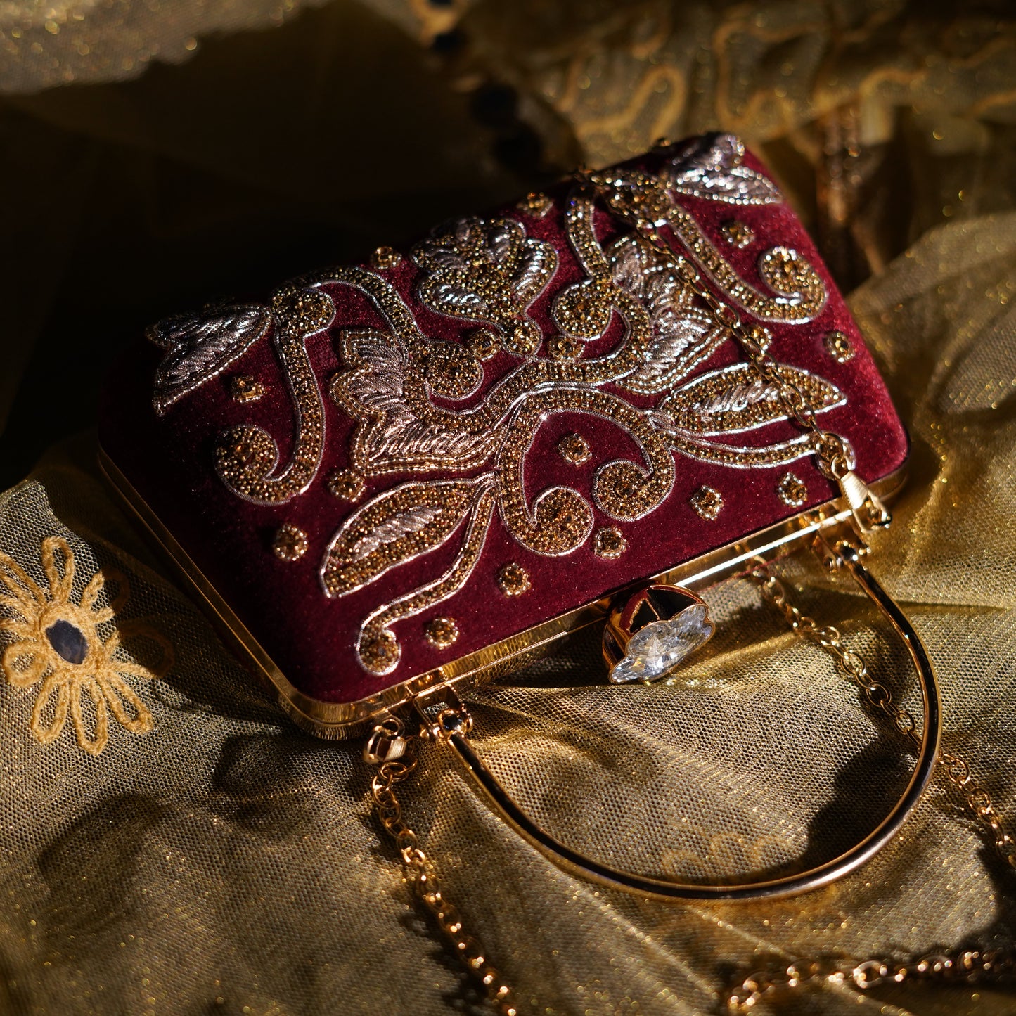 red designer clutch
