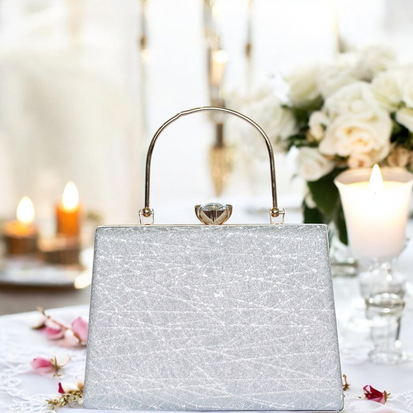 Silver Kavya Square Clutch