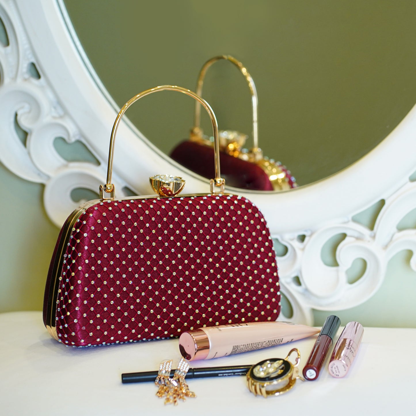 red designer clutch