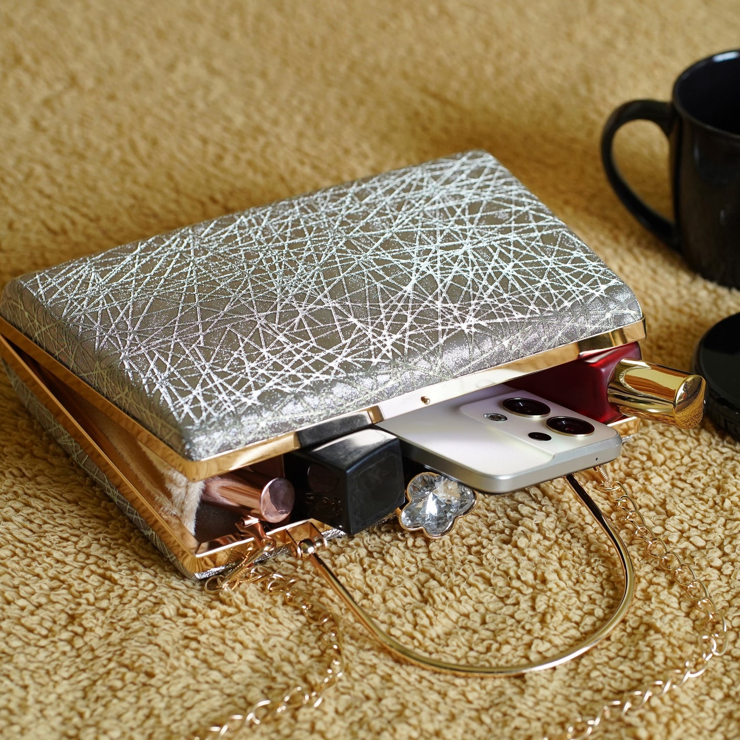 grey designer clutch bag