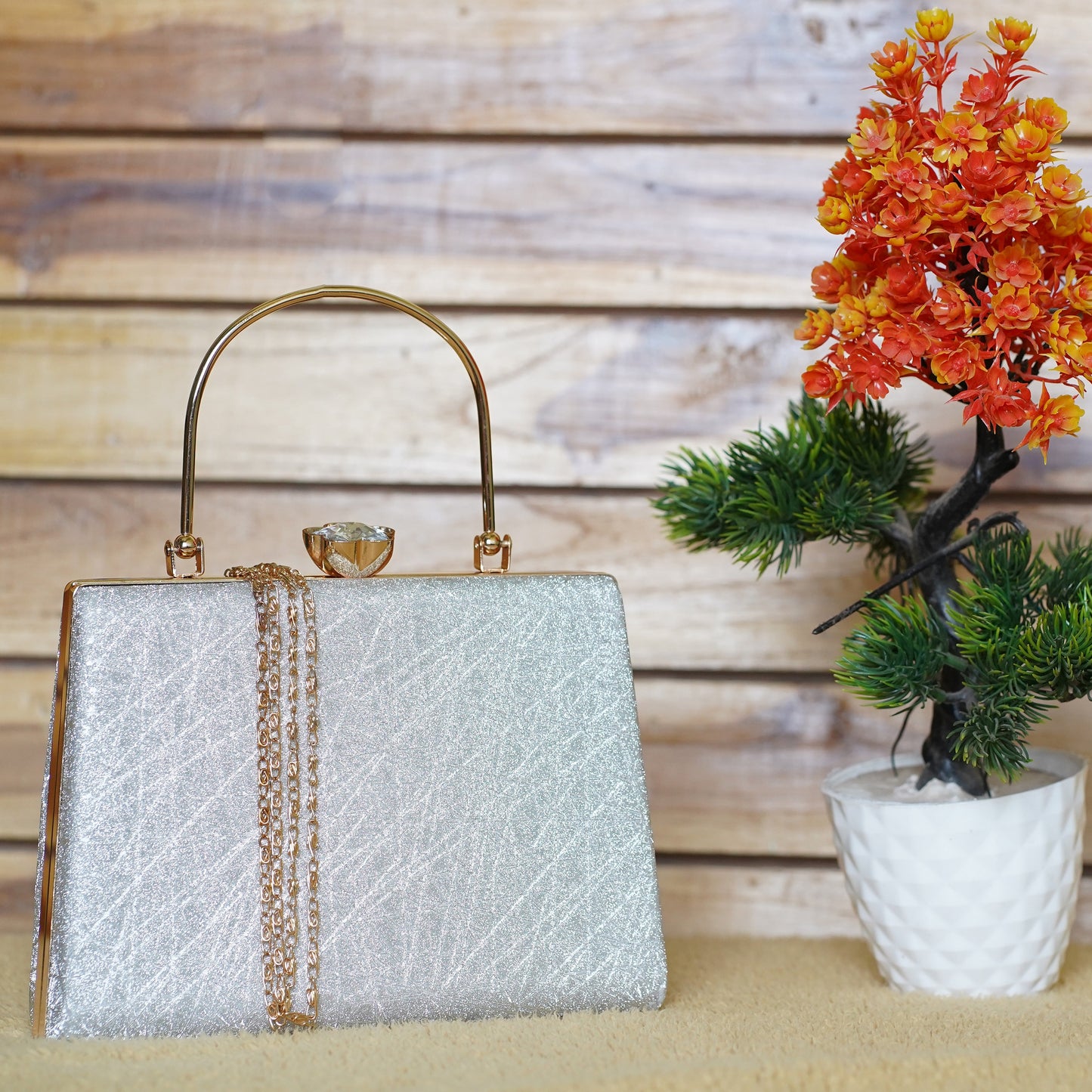 Silver Kavya Square Clutch