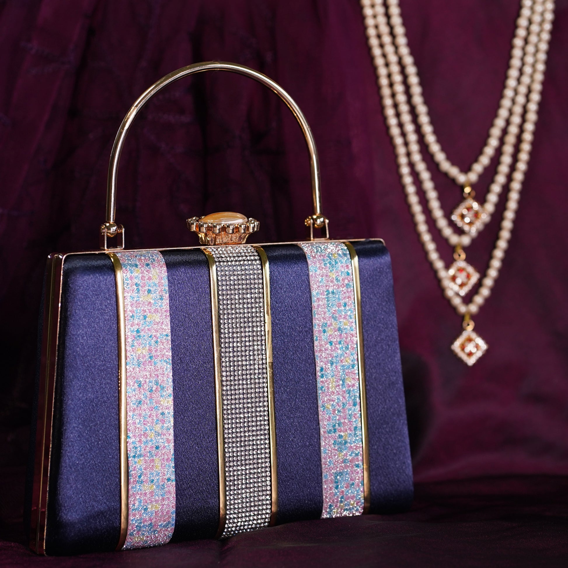 navy blue designer clutch bags