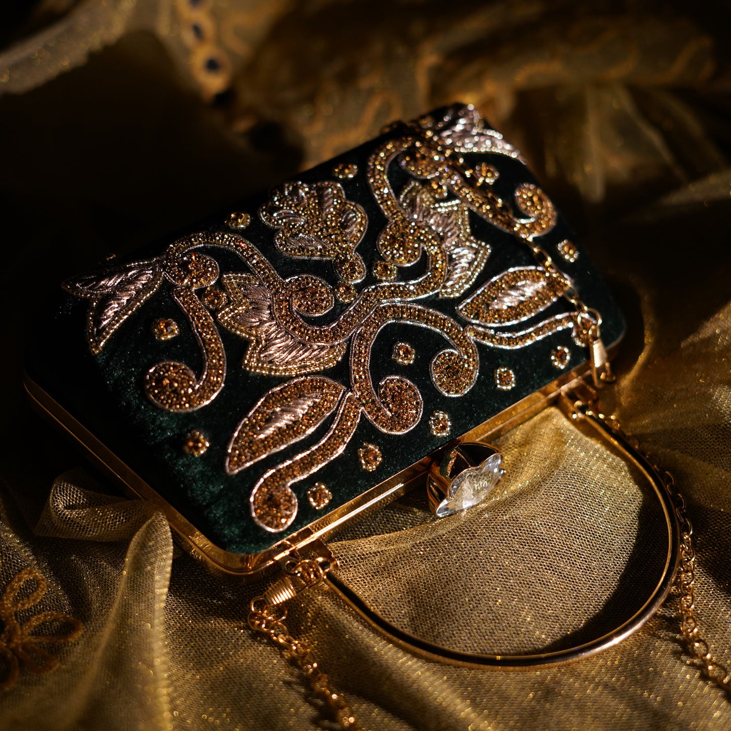 green designer clutch bag
