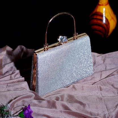 Silver Kavya Square Clutch