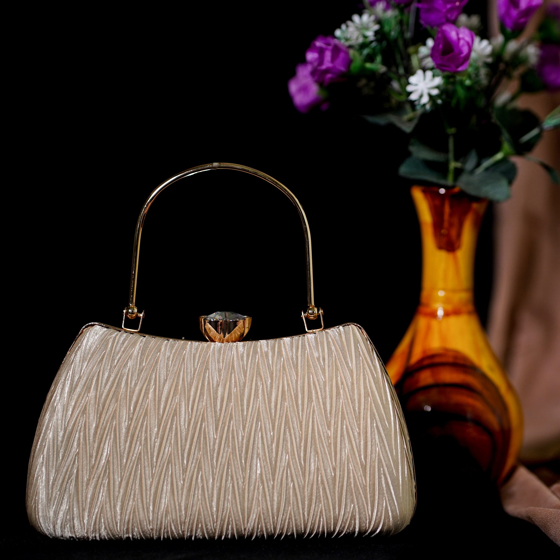 cream designer clutch