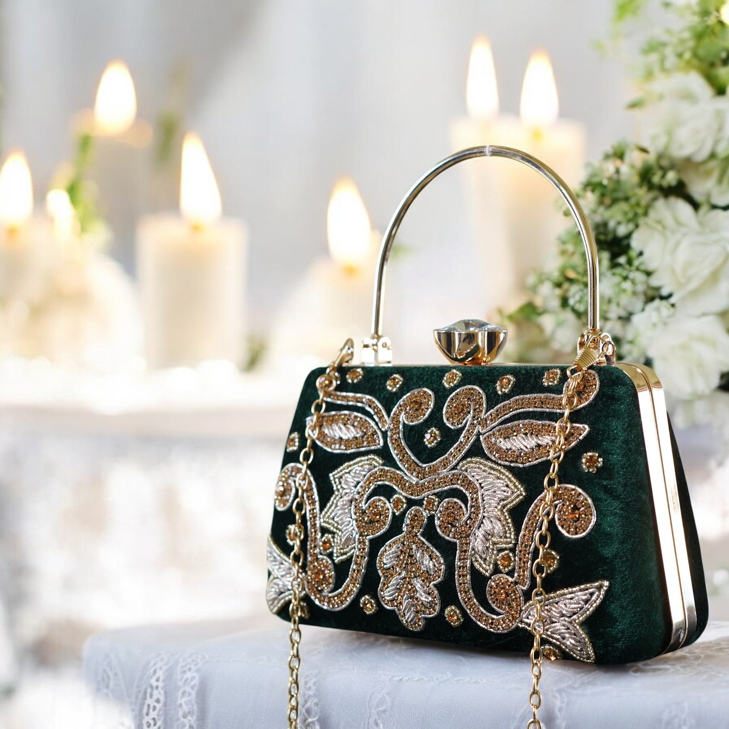 green designer clutch bag
