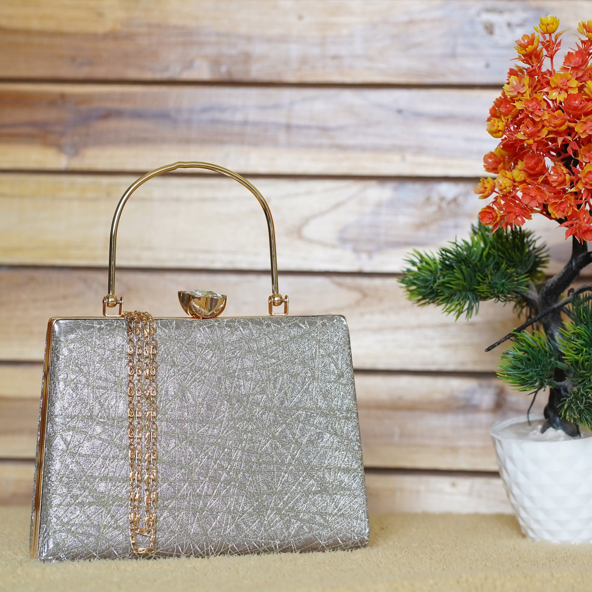 designer beige clutch bag