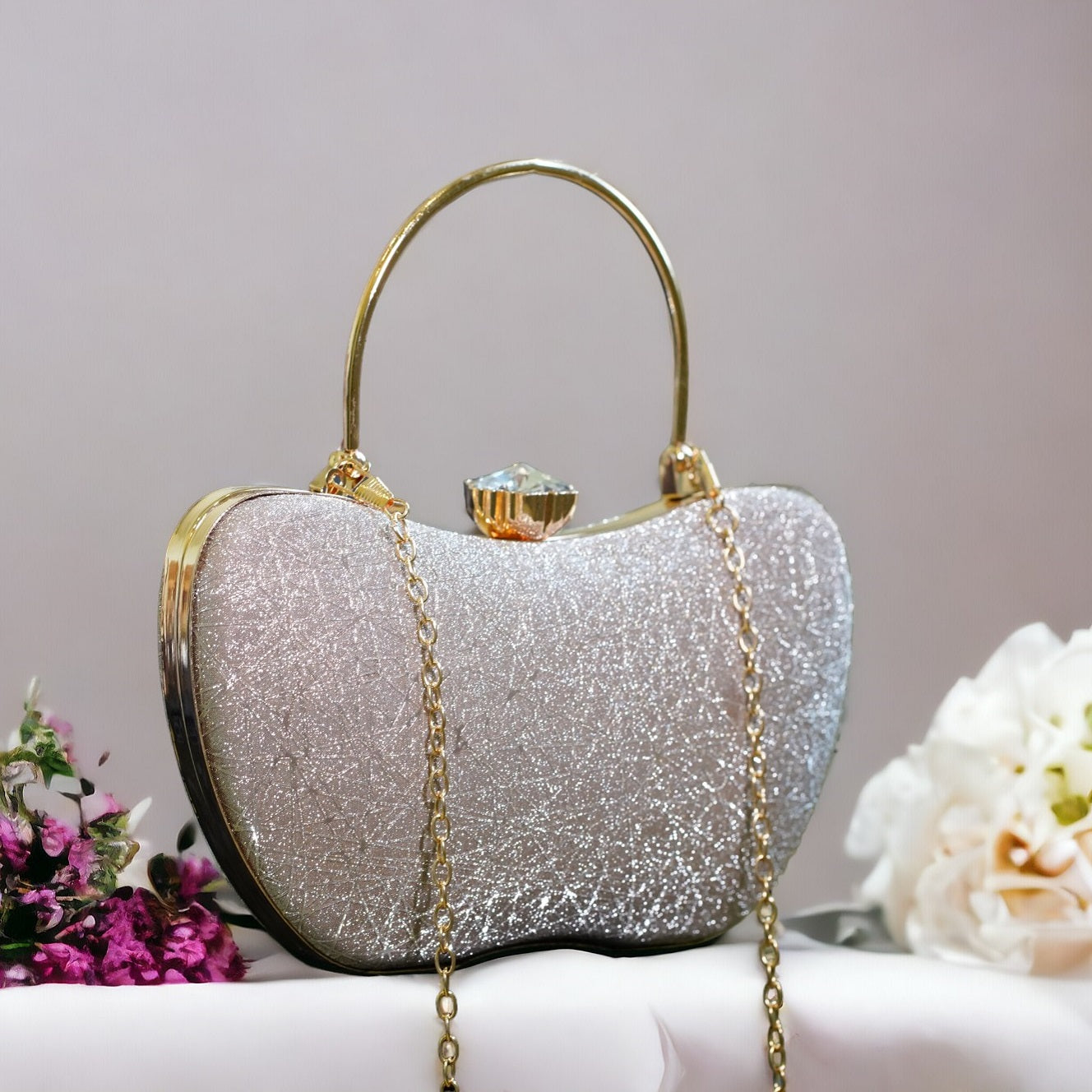 Silver Ava Apple Clutch