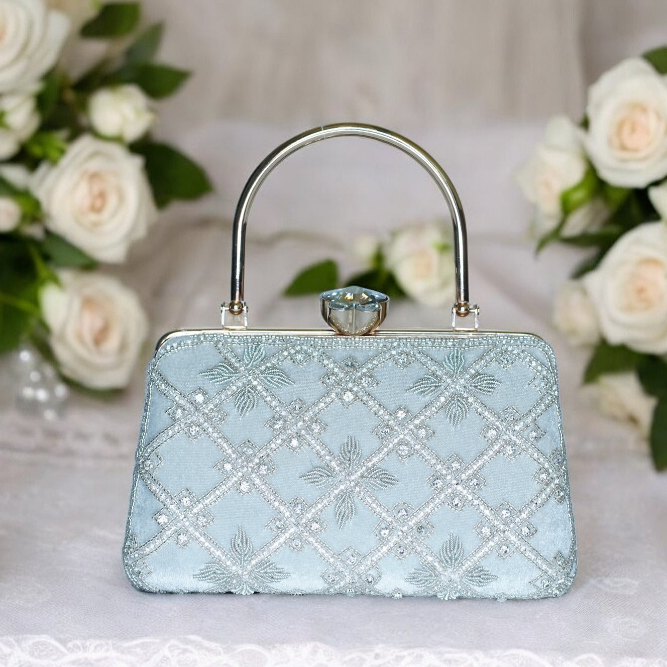White Kaveri Designer Clutch